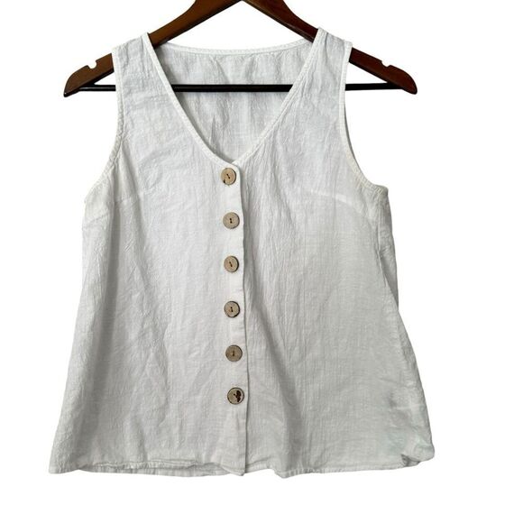 Women's White Button Front Breezy Tank Top - Picture 1 of 12